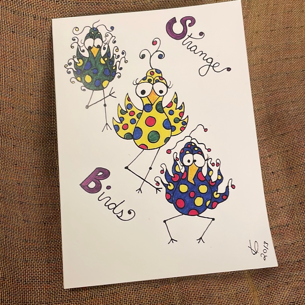 SALE 5 Printed Art Cards Fr My Strange Bird Series Fr 2013 Blank Inside